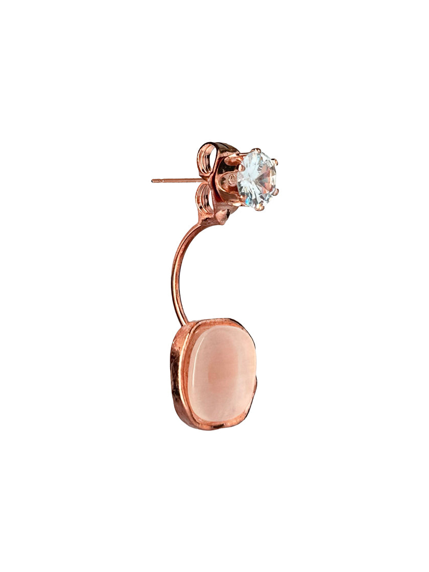 Chic Rose Gold Rounded Square Crystal Drop Earrings for Women – Modern Lightweight Jewelry