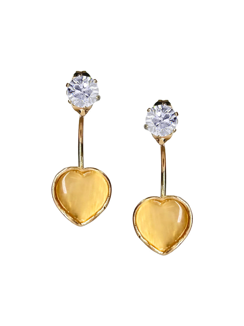 Romantic Gold Yellow Heart Crystal Drop Earrings for Women – Elegant Lightweight Fashion Jewelry