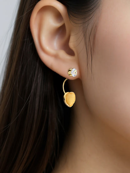 Romantic Gold Yellow Heart Crystal Drop Earrings for Women – Elegant Lightweight Fashion Jewelry