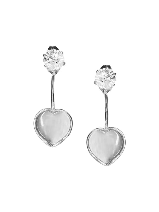 Romantic Silver White Heart Crystal Drop Earrings for Women – Elegant Lightweight Jewelry Gift
