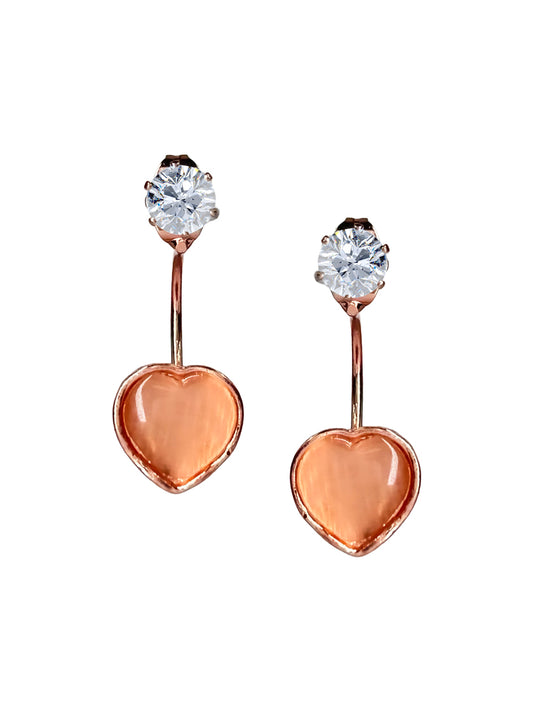 Romantic Rose Gold Heart Crystal Drop Earrings for Women – Elegant Lightweight Jewelry Gift