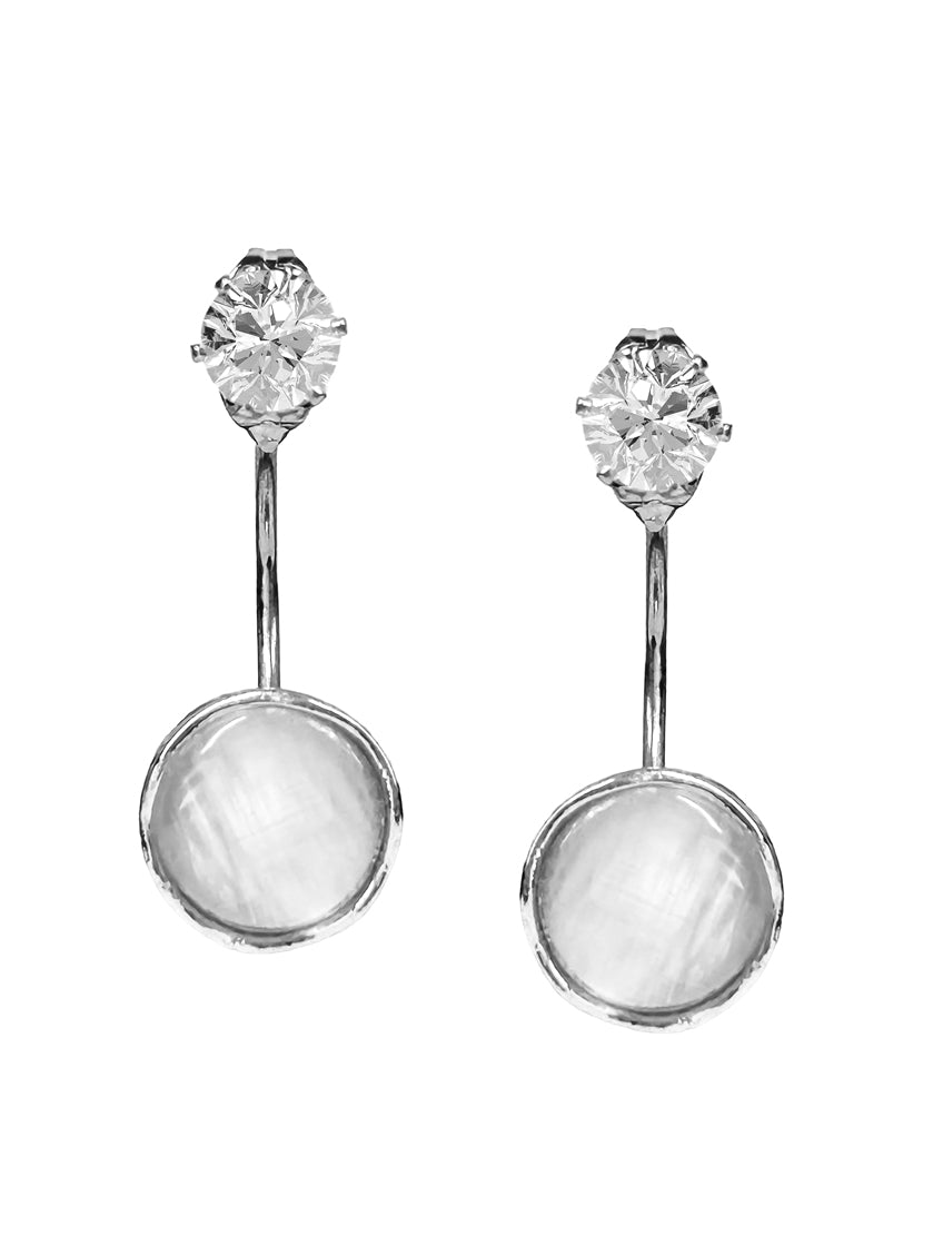 Elegant Silver White Circle Crystal Drop Earrings for Women – Lightweight Daily & Festive Jewelry
