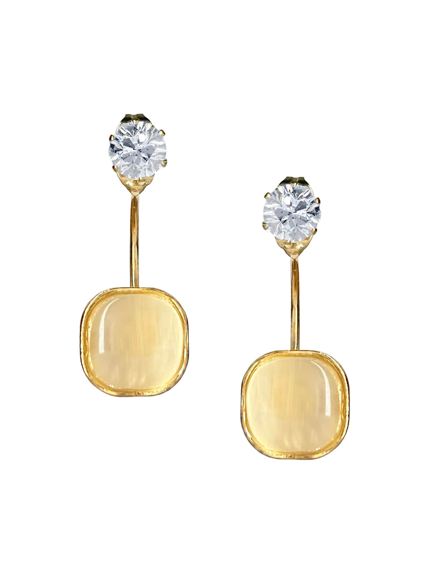 Trendy Gold Yellow Rounded Square Crystal Drop Earrings for Women – Chic Lightweight Fashion Jewelry