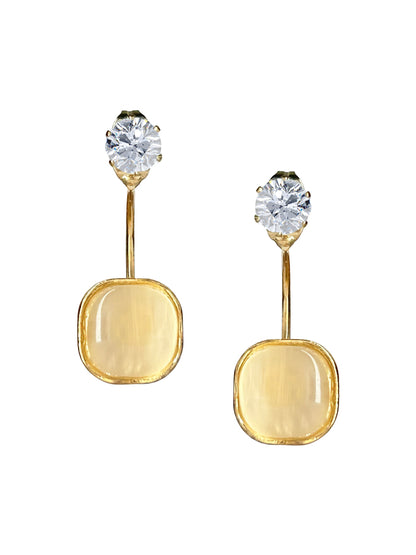 Trendy Gold Yellow Rounded Square Crystal Drop Earrings for Women – Chic Lightweight Fashion Jewelry