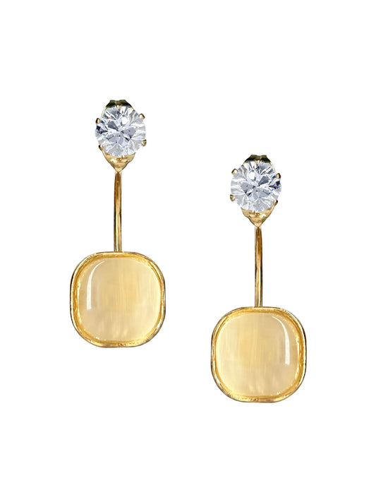 Trendy Gold Yellow Rounded Square Crystal Drop Earrings for Women – Chic Lightweight Fashion Jewelry
