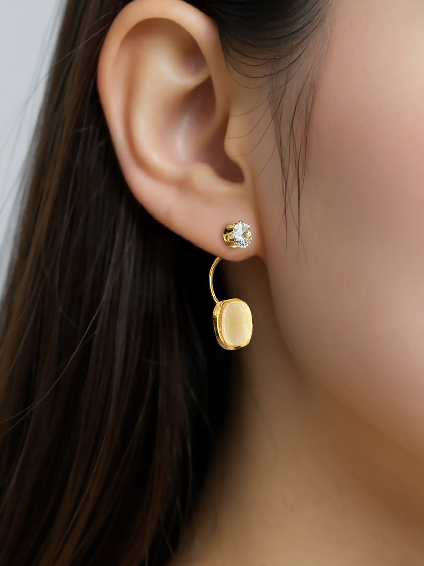 Trendy Gold Yellow Rounded Square Crystal Drop Earrings for Women – Chic Lightweight Fashion Jewelry