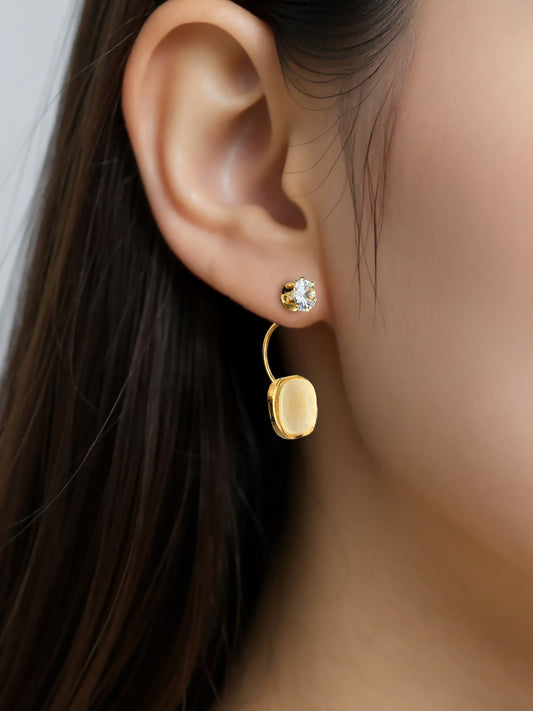 Trendy Gold Yellow Rounded Square Crystal Drop Earrings for Women – Chic Lightweight Fashion Jewelry