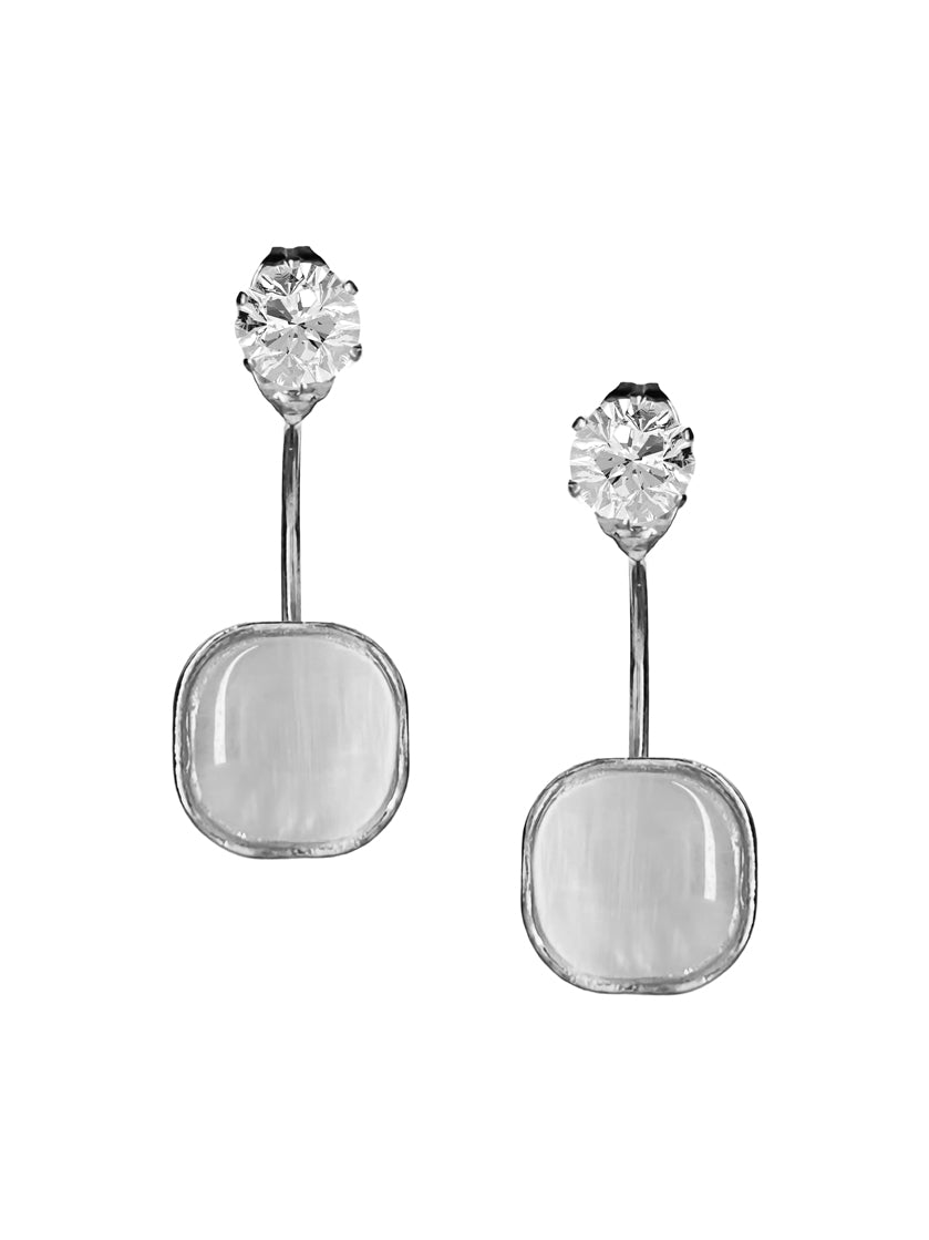 Elegant Silver White Circle Crystal Drop Earrings for Women – Lightweight Daily & Festive Jewelry