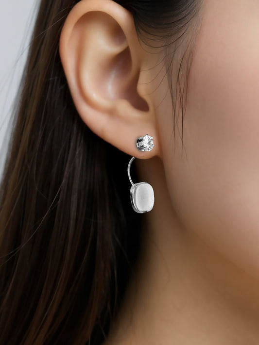 Elegant Silver White Circle Crystal Drop Earrings for Women – Lightweight Daily & Festive Jewelry