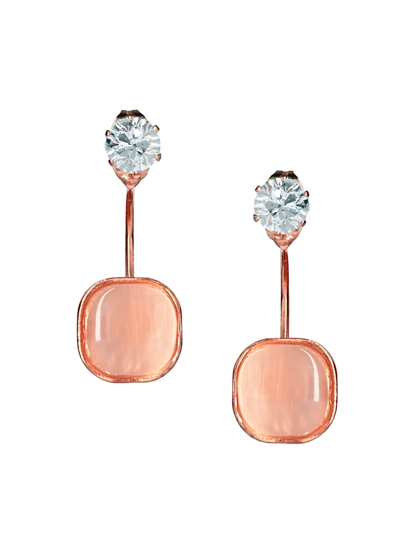 Chic Rose Gold Rounded Square Crystal Drop Earrings for Women – Modern Lightweight Jewelry
