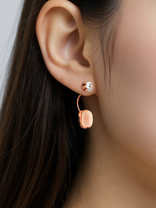 Chic Rose Gold Rounded Square Crystal Drop Earrings for Women – Modern Lightweight Jewelry